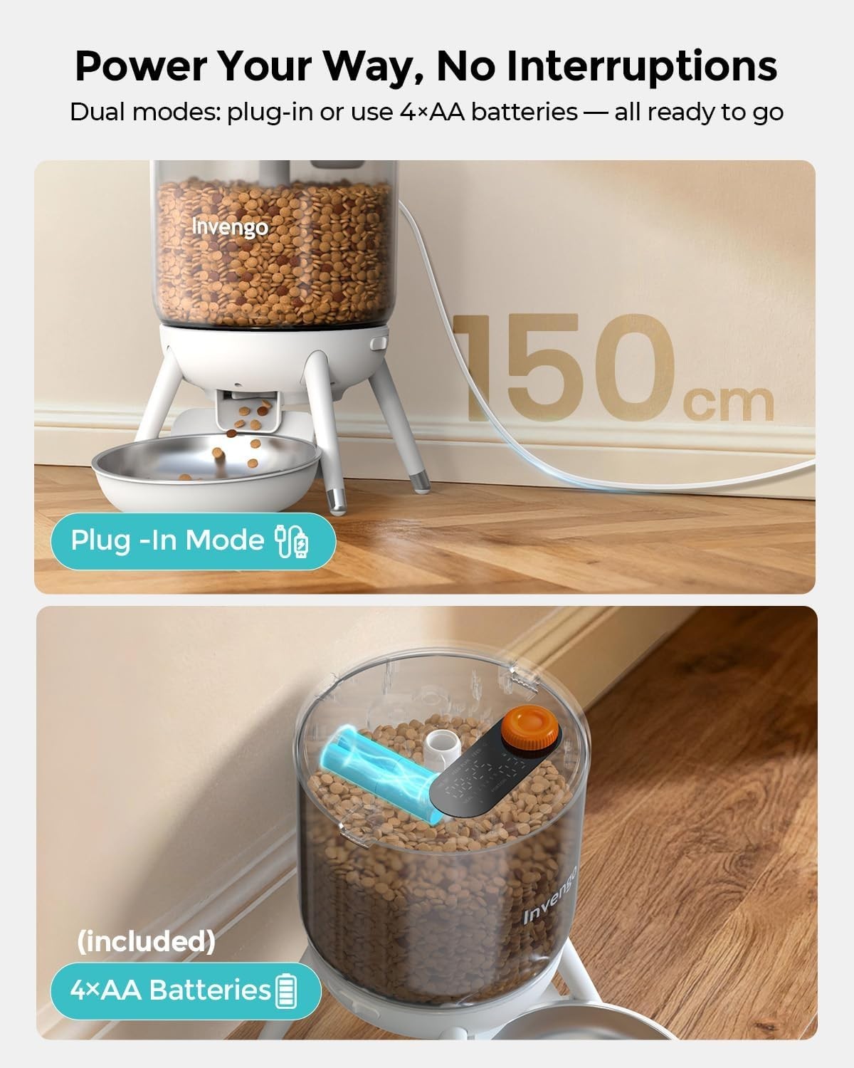 Automatic Pet Feeder 3L Timed Food Dispenser Portion Control USB Power