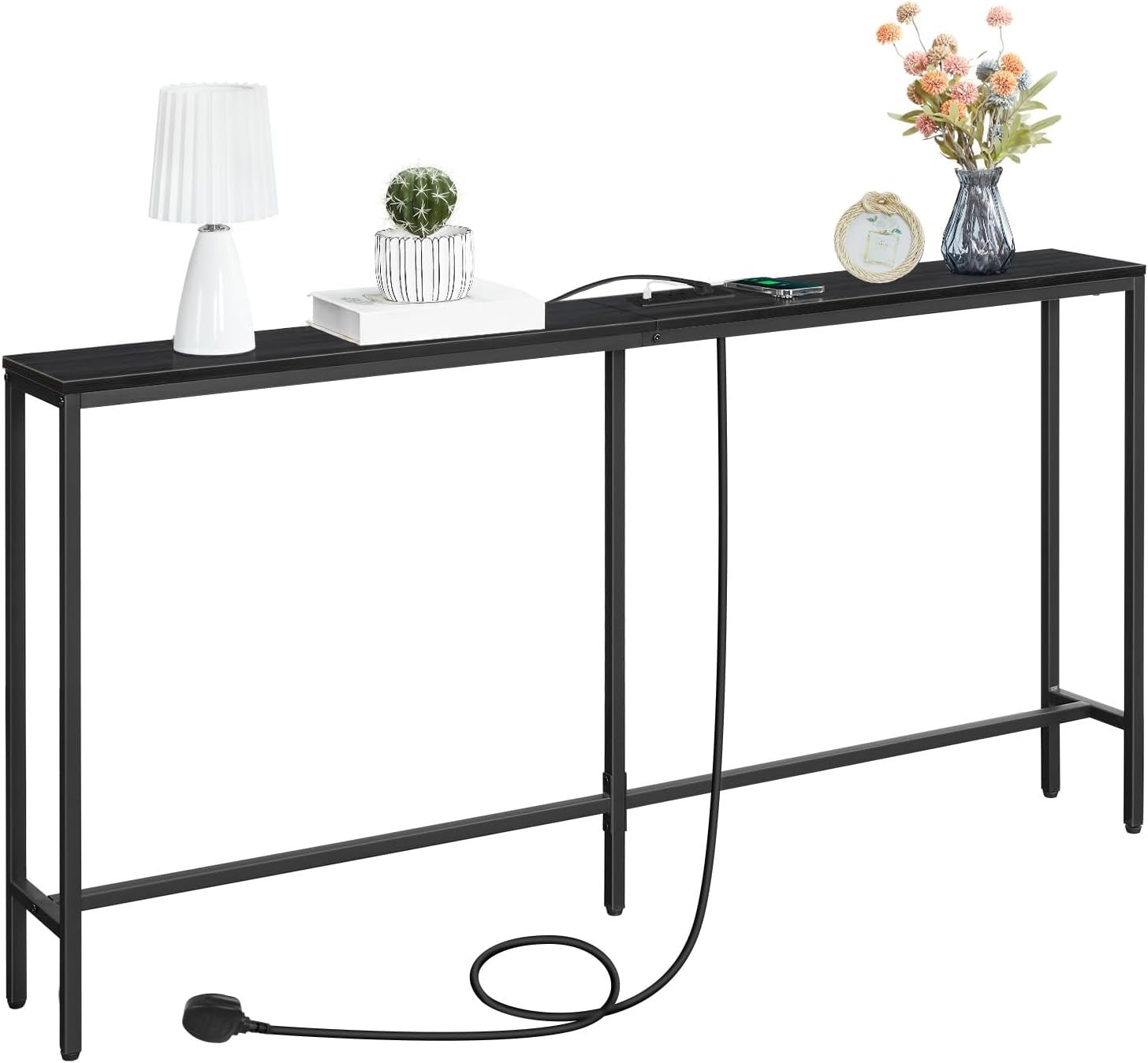 Power Outlet Sofa Table with USB Ports, 160 cm Narrow Console Table