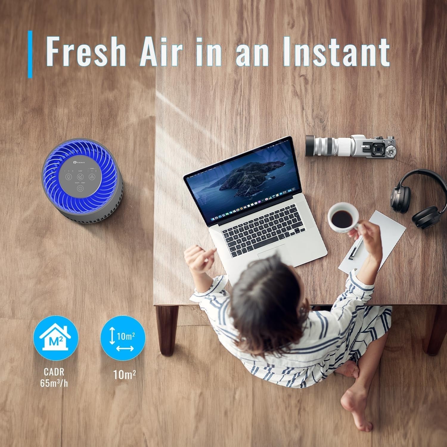 True HEPA Air Purifier Quiet Bedroom Cleaner Sleep Mode Pet Smoke