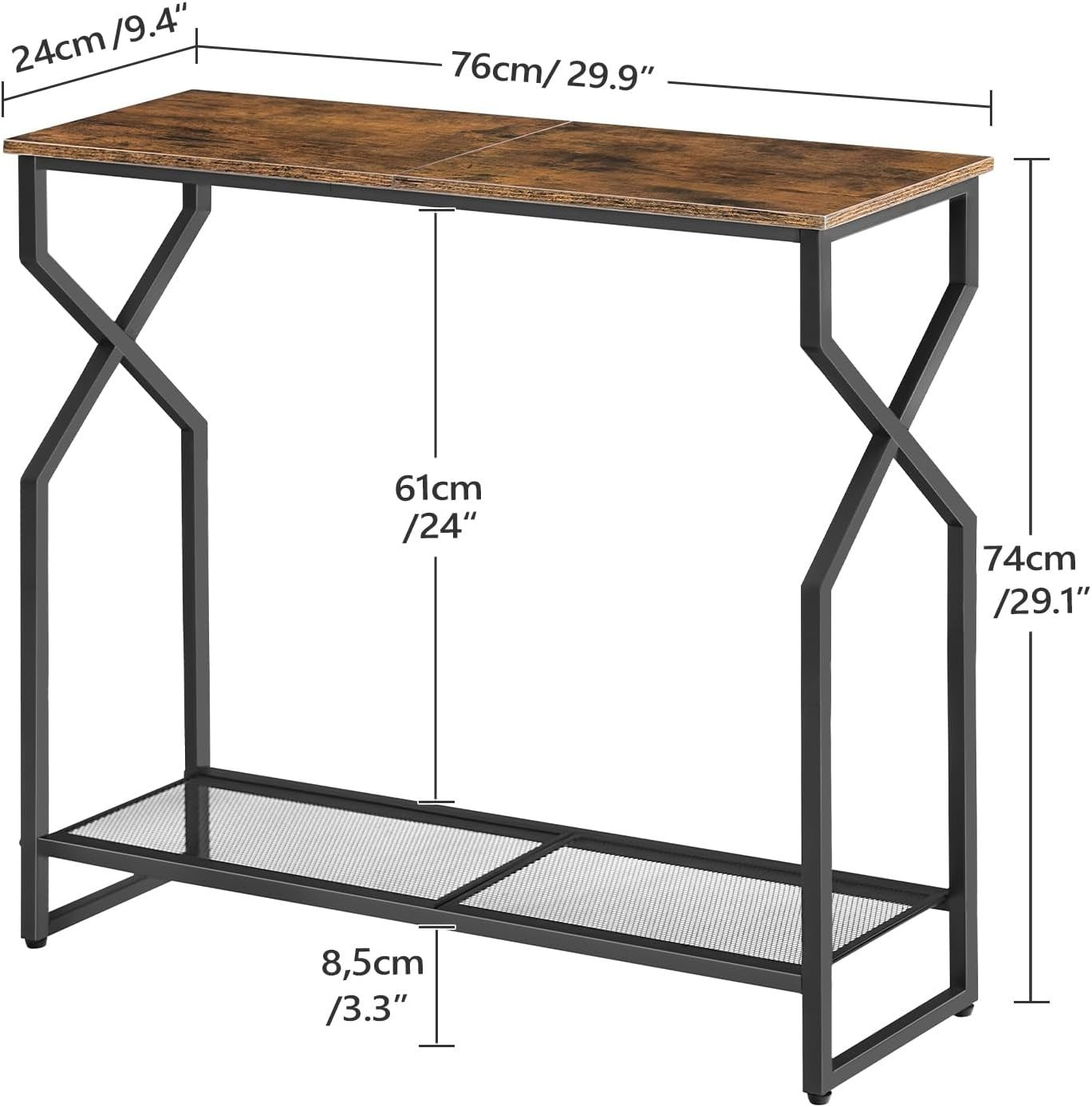 2-Tier Rustic Console Table for Hallway, Narrow Sofa Table with Storage Shelf