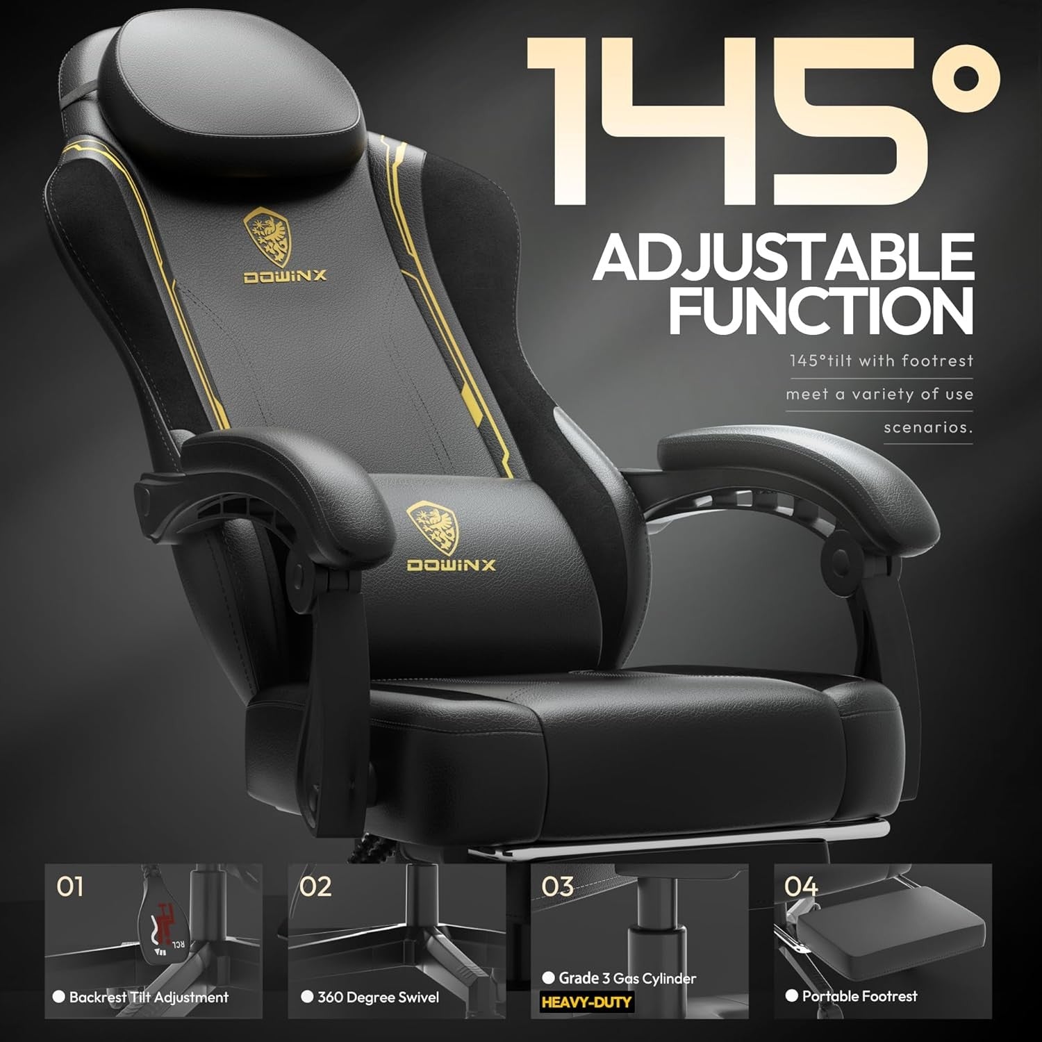 200kg Heavy Duty Gaming Chair Yellow w/ Massage Lumbar Support