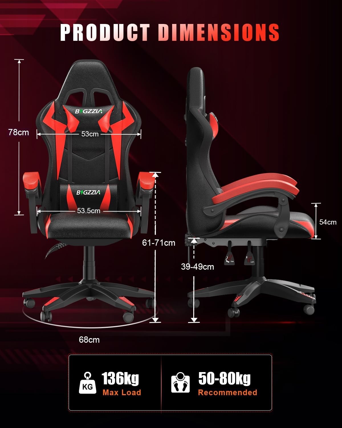 RGB Gaming Chair Recliner Leather w/ Lumbar Headrest
