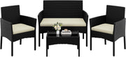 Outdoor Rattan Garden Sofa Set with Cushions & Tempered Glass Table Patio