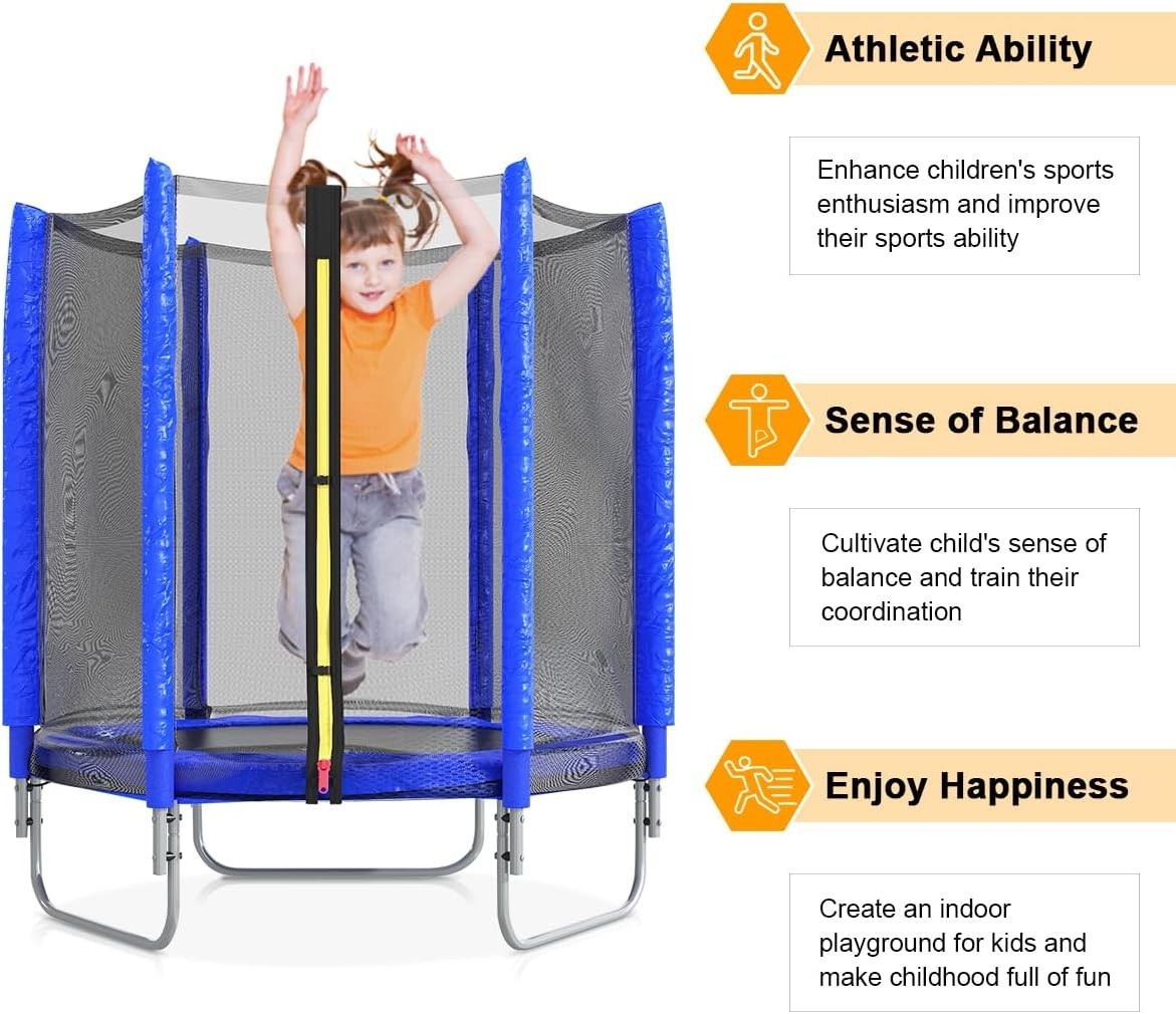 5FT Kids Trampoline with Safety Enclosure Dual Zip Indoor Outdoor Blue