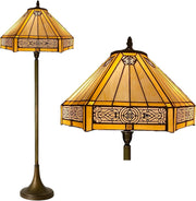Tiffany Style Floor Lamp Handcrafted Stained Glass 16in Antique Living Room