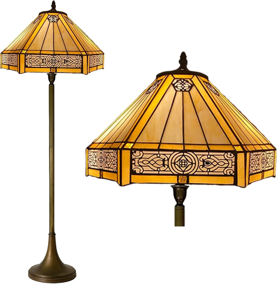 Tiffany Style Floor Lamp Handcrafted Stained Glass 16in Antique Living Room