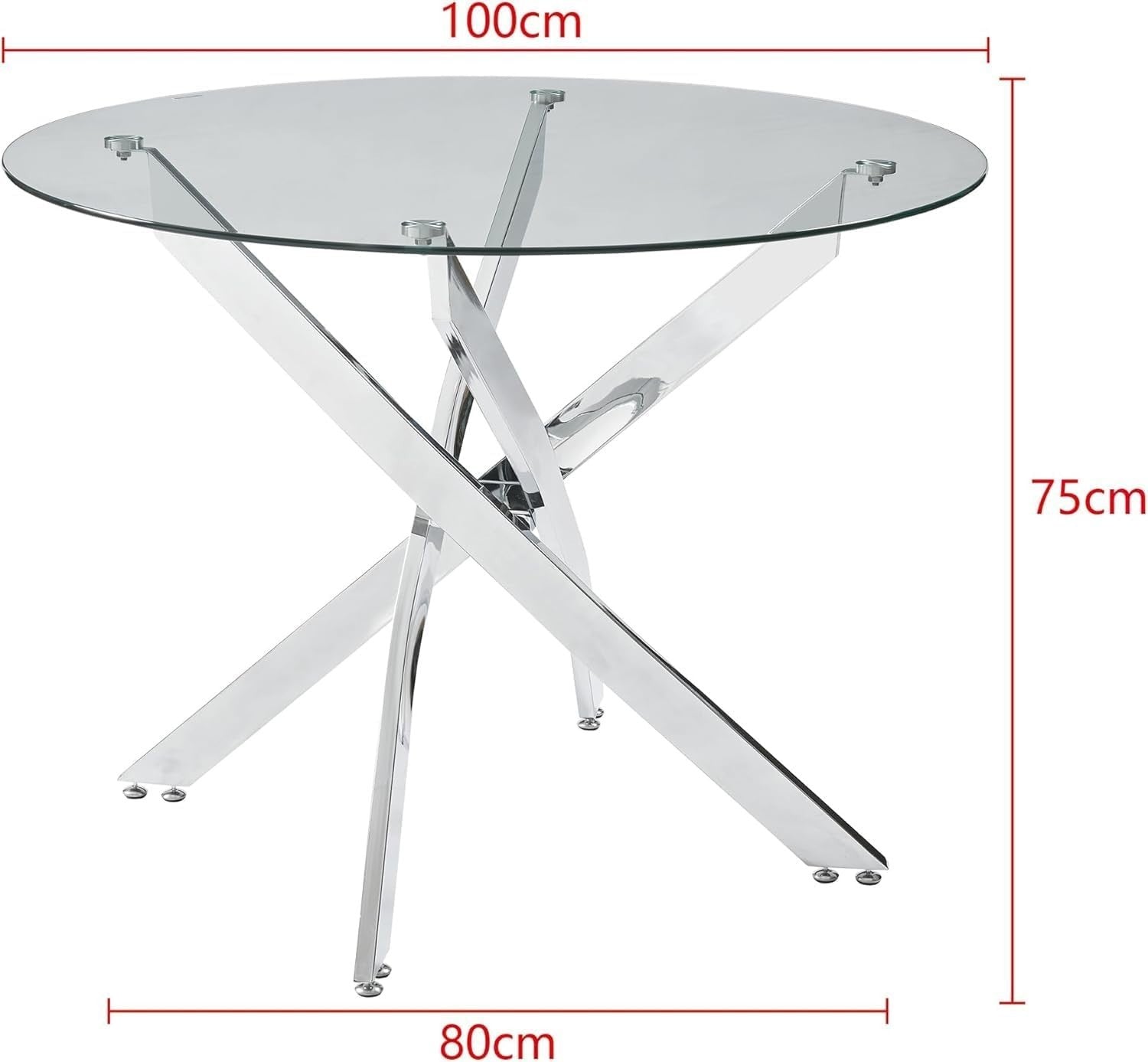 100CM Round Glass Dining Table with 4 Grey Upholstered Chairs Set