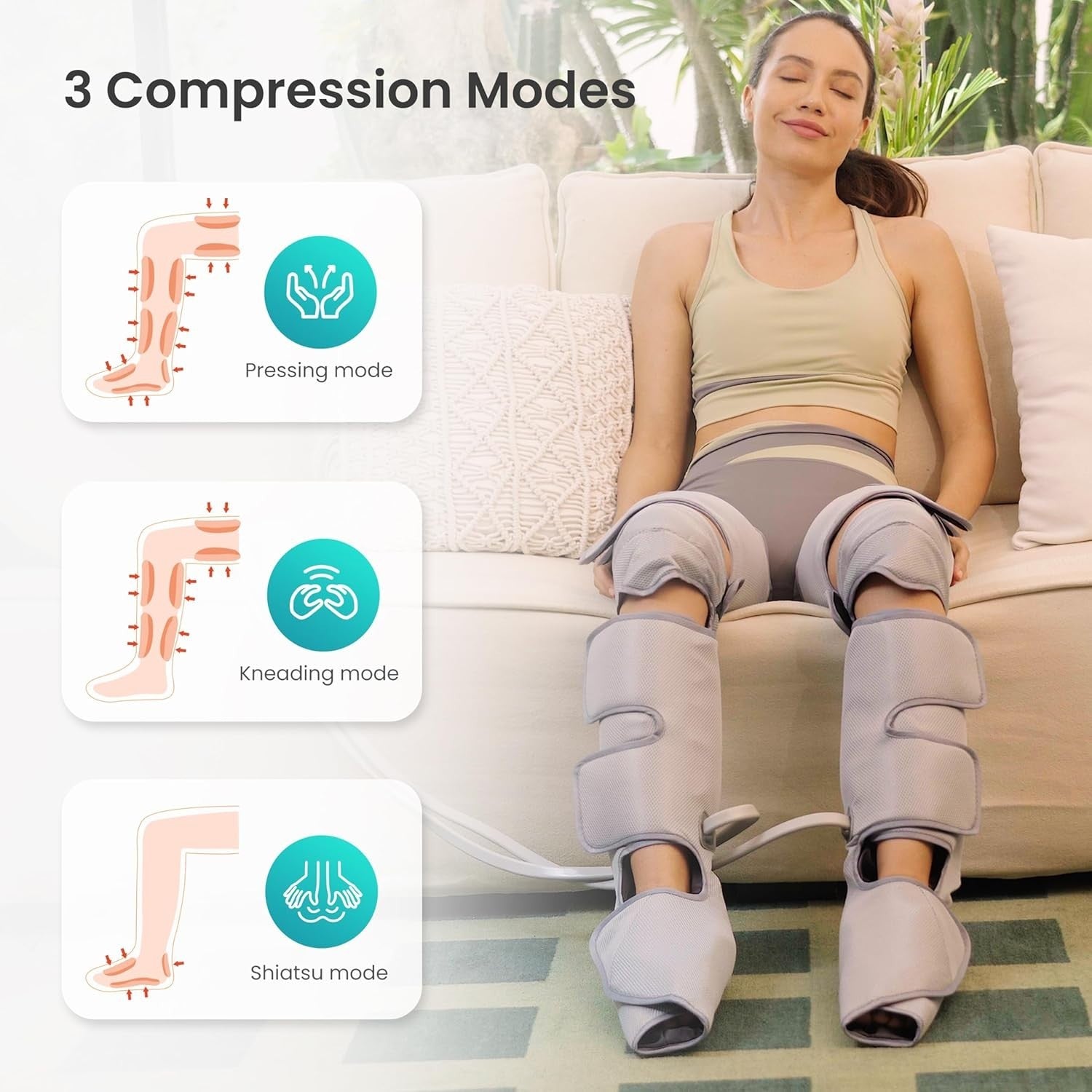 Heat Compression Leg Massager with 3 Modes, Adjustable Calf & Knee Pain Relief