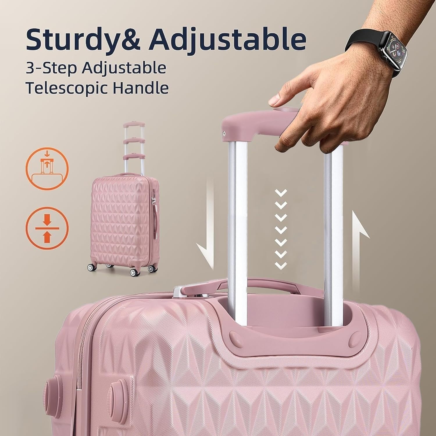 Rose Gold Medium ABS Suitcase 24 Inch Lightweight Check In Spinner Luggage