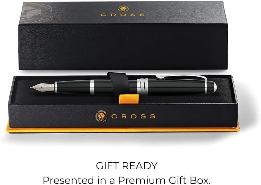 Luxury Black Fountain Pen – Medium Nib, Refillable, Gift Box, Smooth Writing