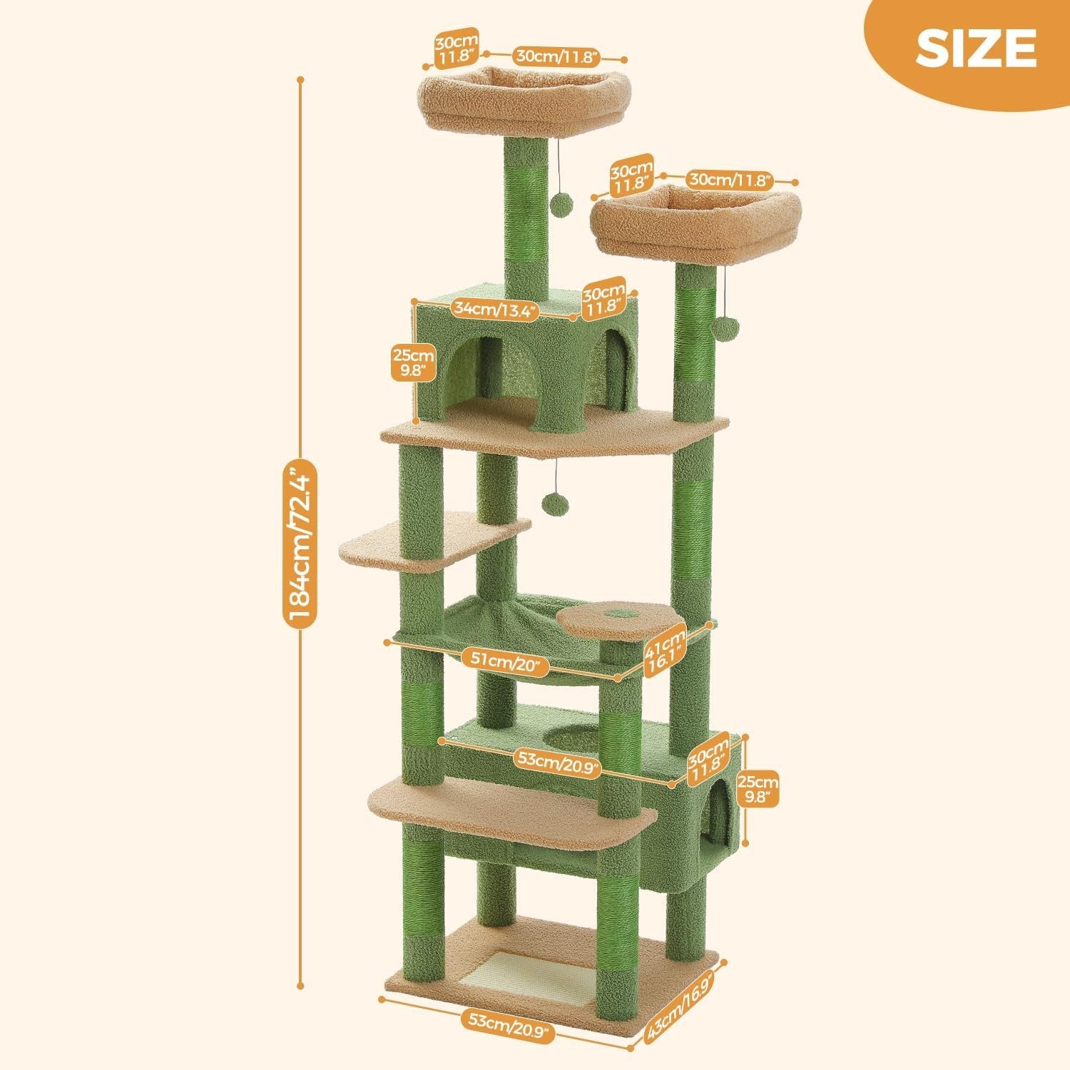 Large Cat Tree 184cm Extra Multi Level Tower With Condos & Scratching Posts