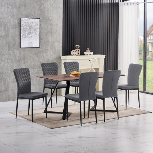 Modern Velvet Dining Table & 6 Chairs Set, Oak 150x80x75cm, Grey Comfort