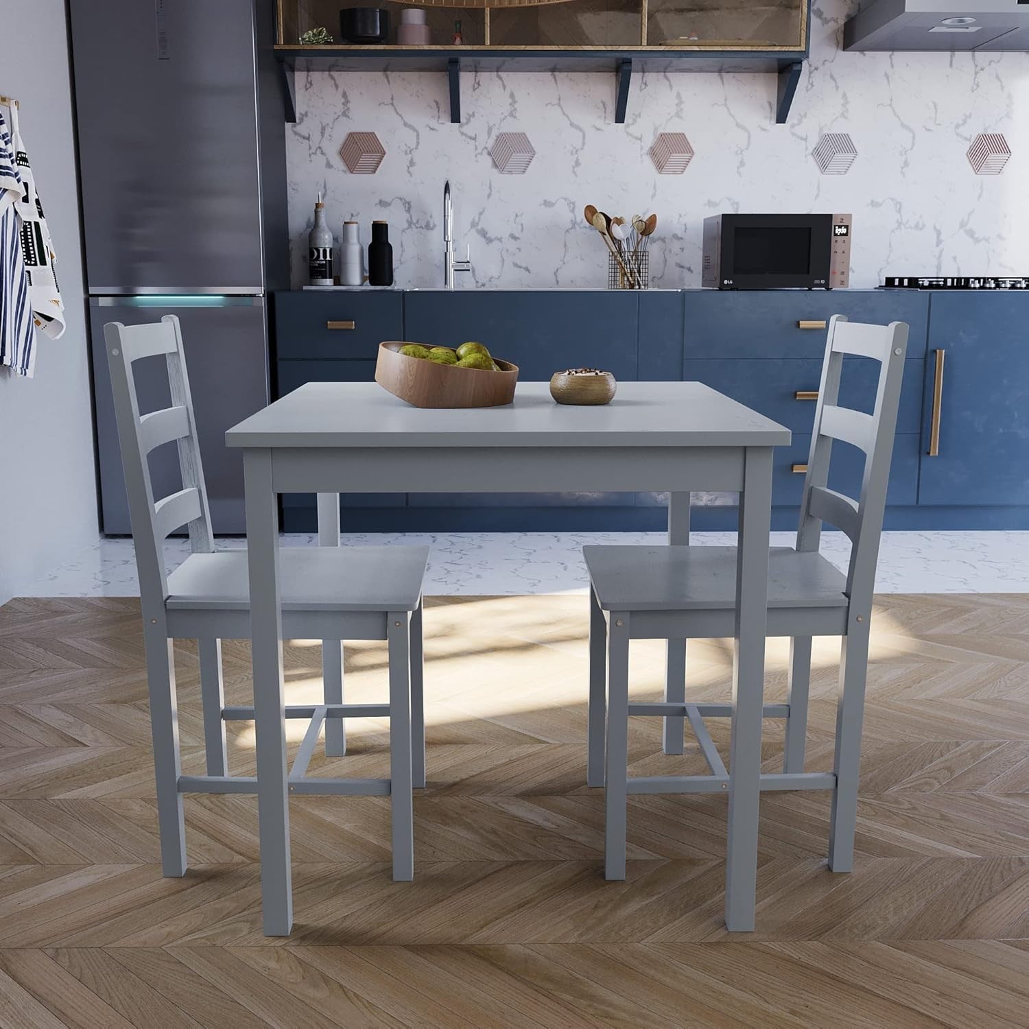 2 Seater Grey Dining Table Set | Compact Kitchen Table with Chairs Space-Saving
