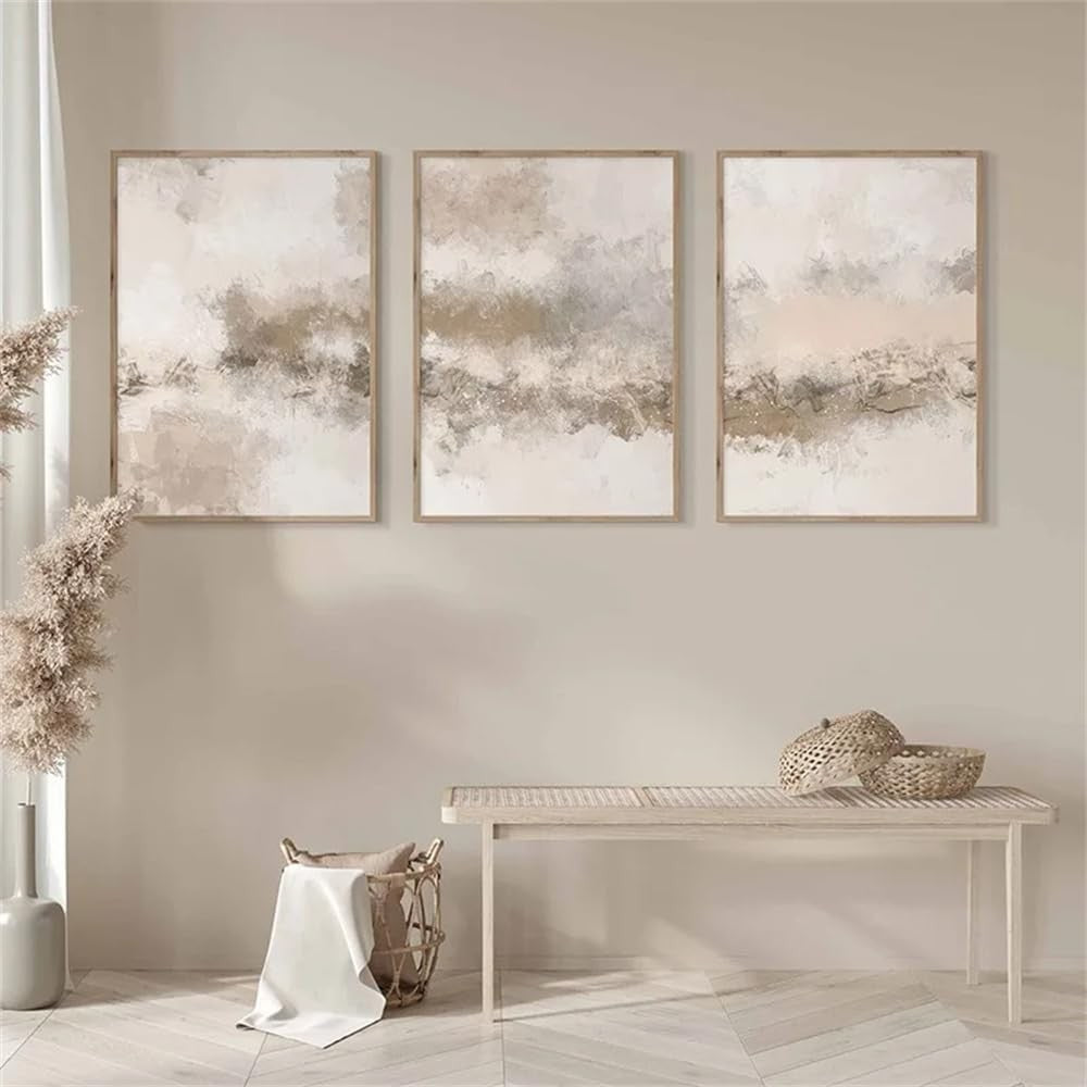 3‑Piece Beige Abstract Minimalist Art Prints 40×50 cm Wall Decor