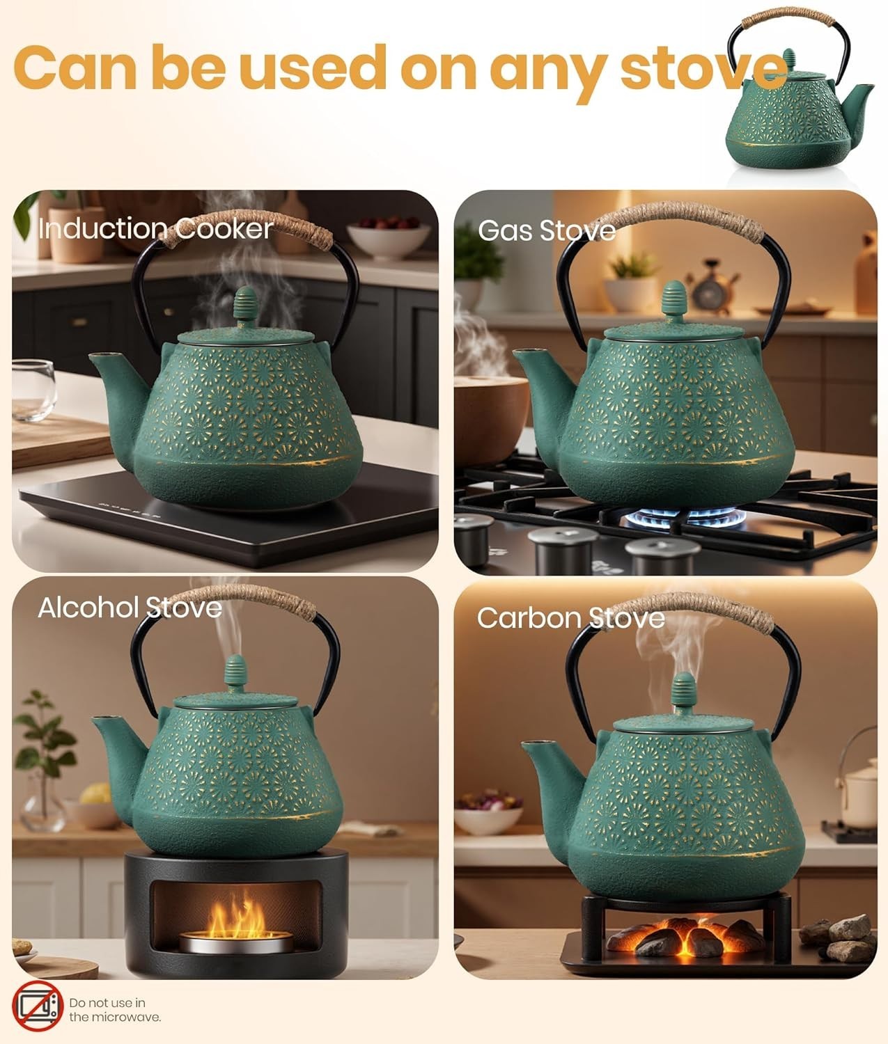 1000ml Cast Iron Teapot with Infuser Japanese Tetsubin Stovetop Kettle