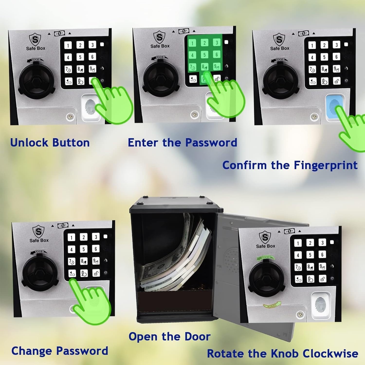 Kids Fingerprint ATM Money Safe Password Piggy Bank Coin Savings Box