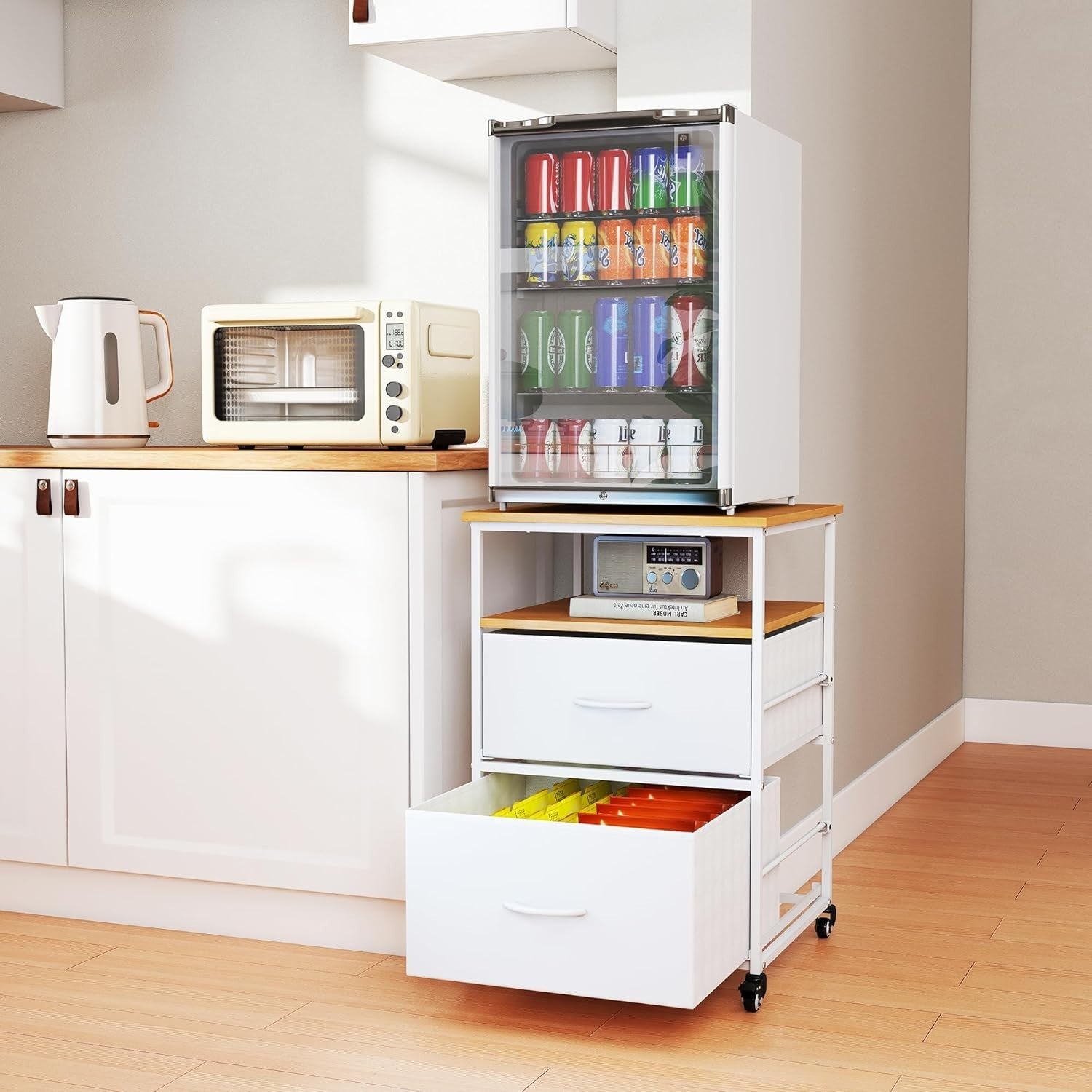 Mini Fridge Stand with Storage 167kg Capacity Cart