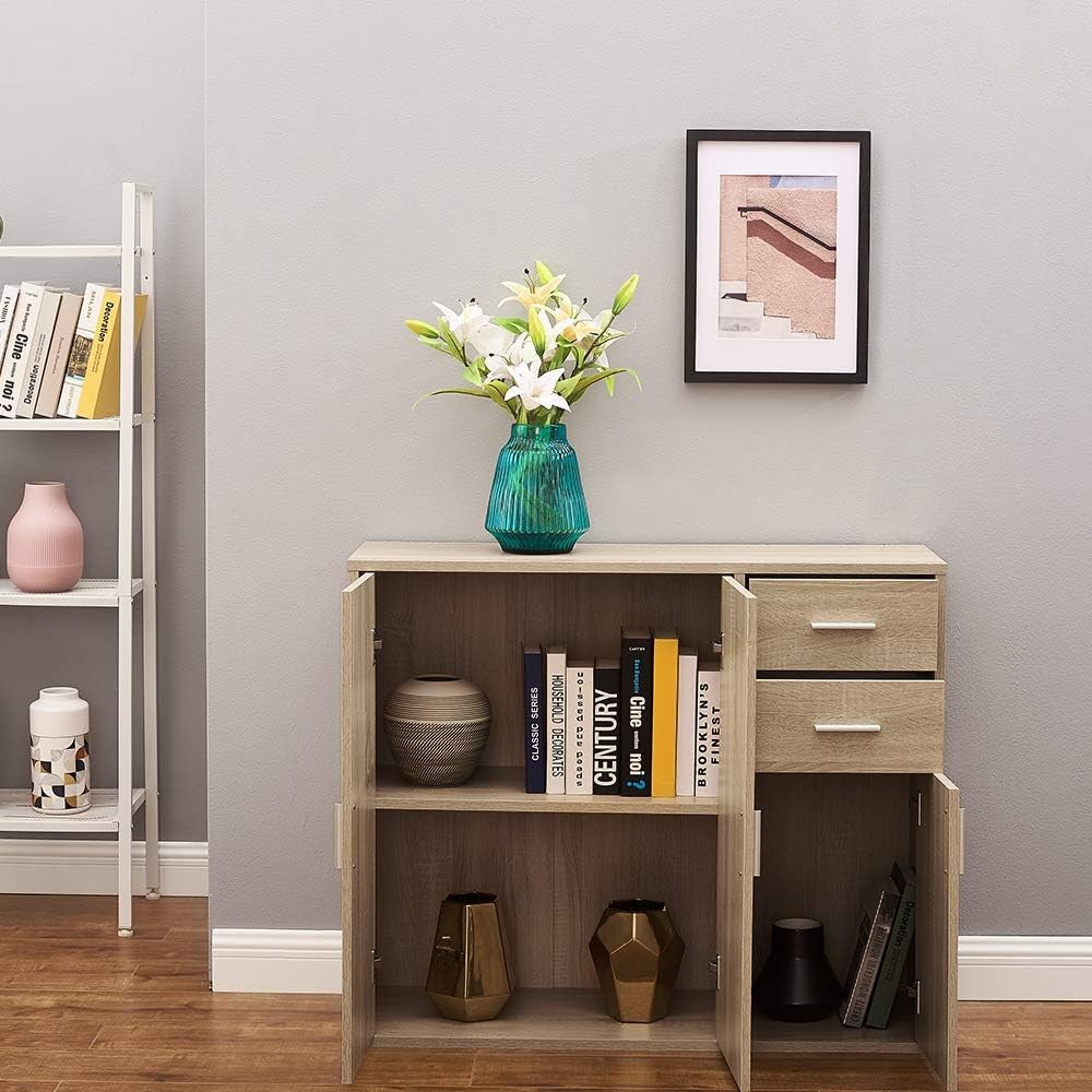 Oak Sideboard Cabinet with Drawers & Doors Modern Storage Cupboard 100cm