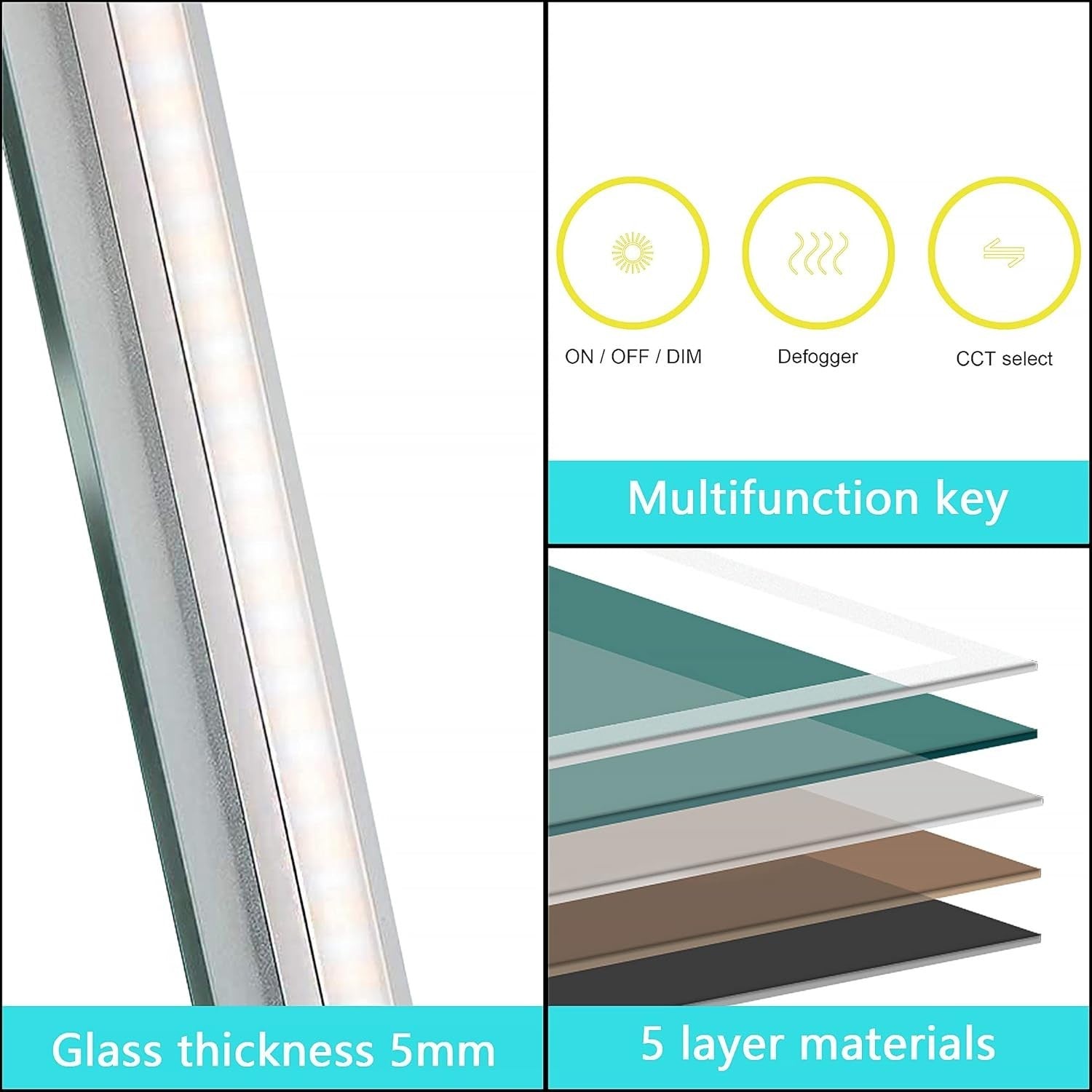 LED Bathroom Mirror 50x70cm Wall Mount Anti-Fog Light Up Demister IP44