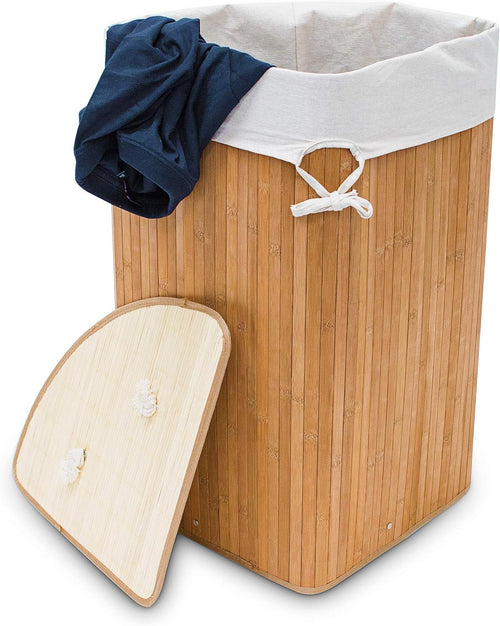 Bamboo Folding Laundry Basket with Lid 64L Hamper Bin Natural Brown 76x38x38