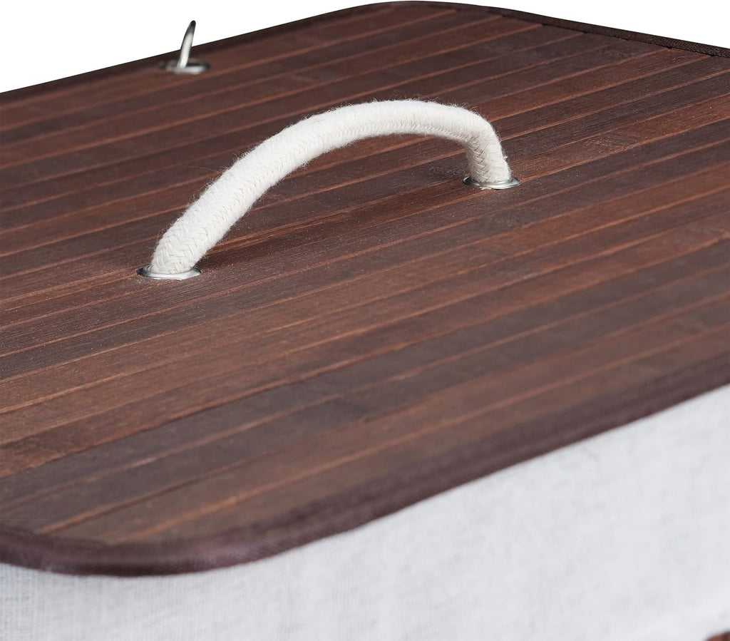 100L Bamboo Laundry Hamper 2 Compartment Basket with Lid & Removable Liners Brow