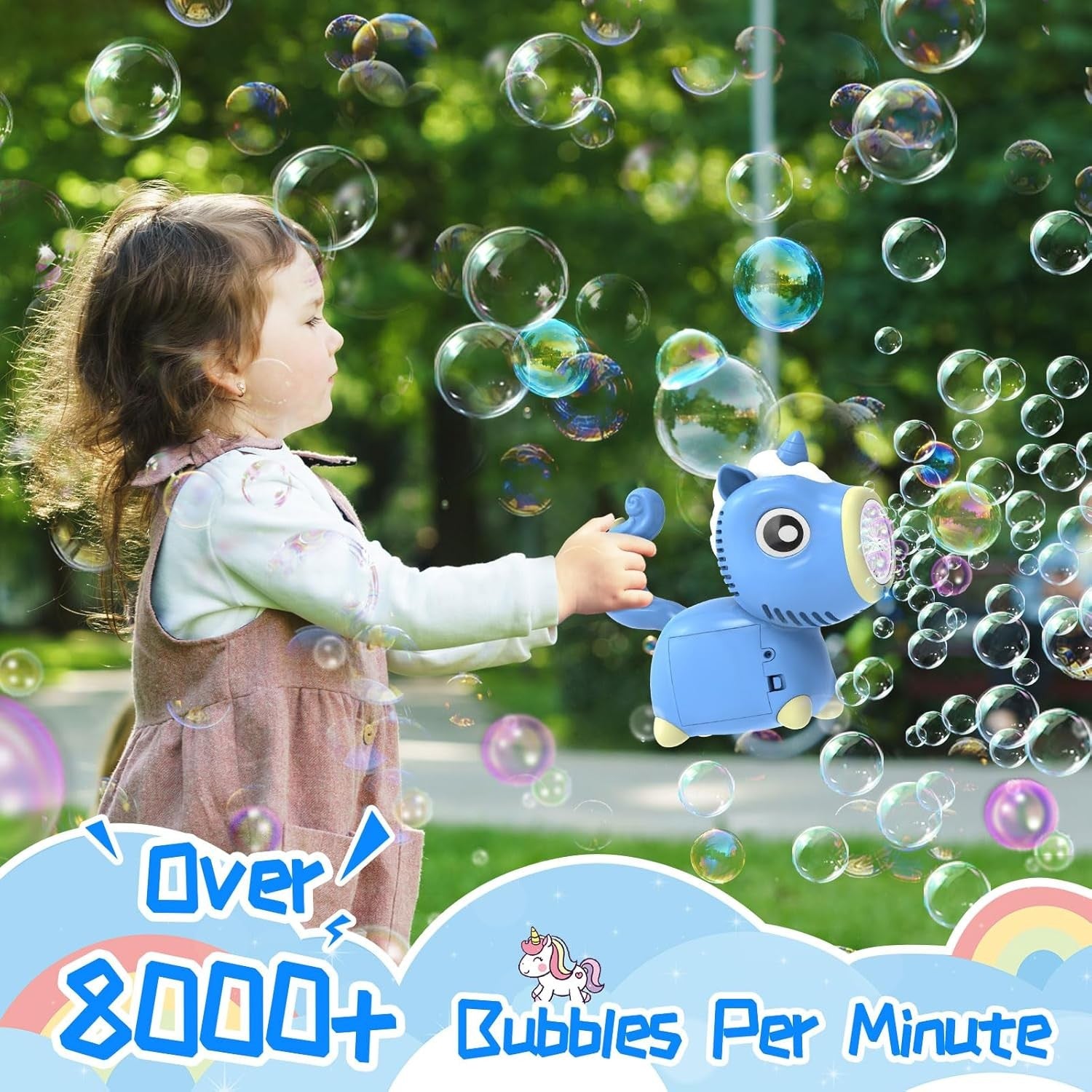 Unicorn Bubble Machine with Lights 10000 Bubbles Blue