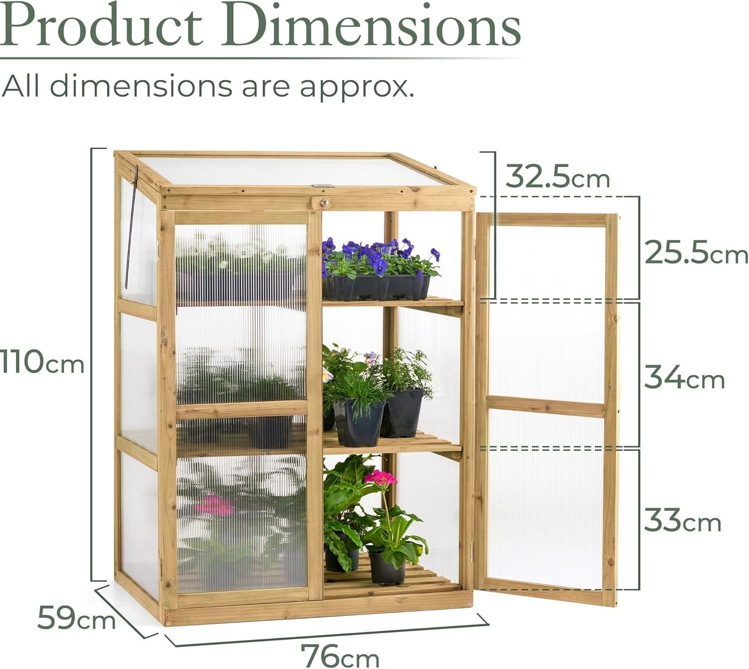 Wooden Garden Greenhouse Cold Frame Polycarbonate Windows Lockable Doors