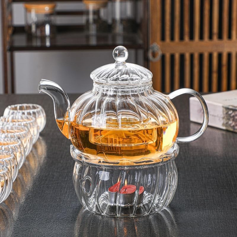 Pumpkin Glass Teapot 600ml with Infuser Stovetop Safe Loose Leaf Tea