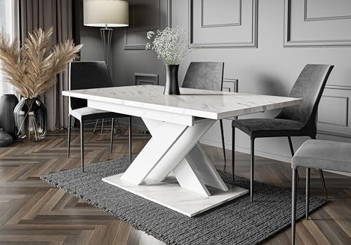 Extendable Dining Table White Bianco Marble 140-180cm Modern Fold