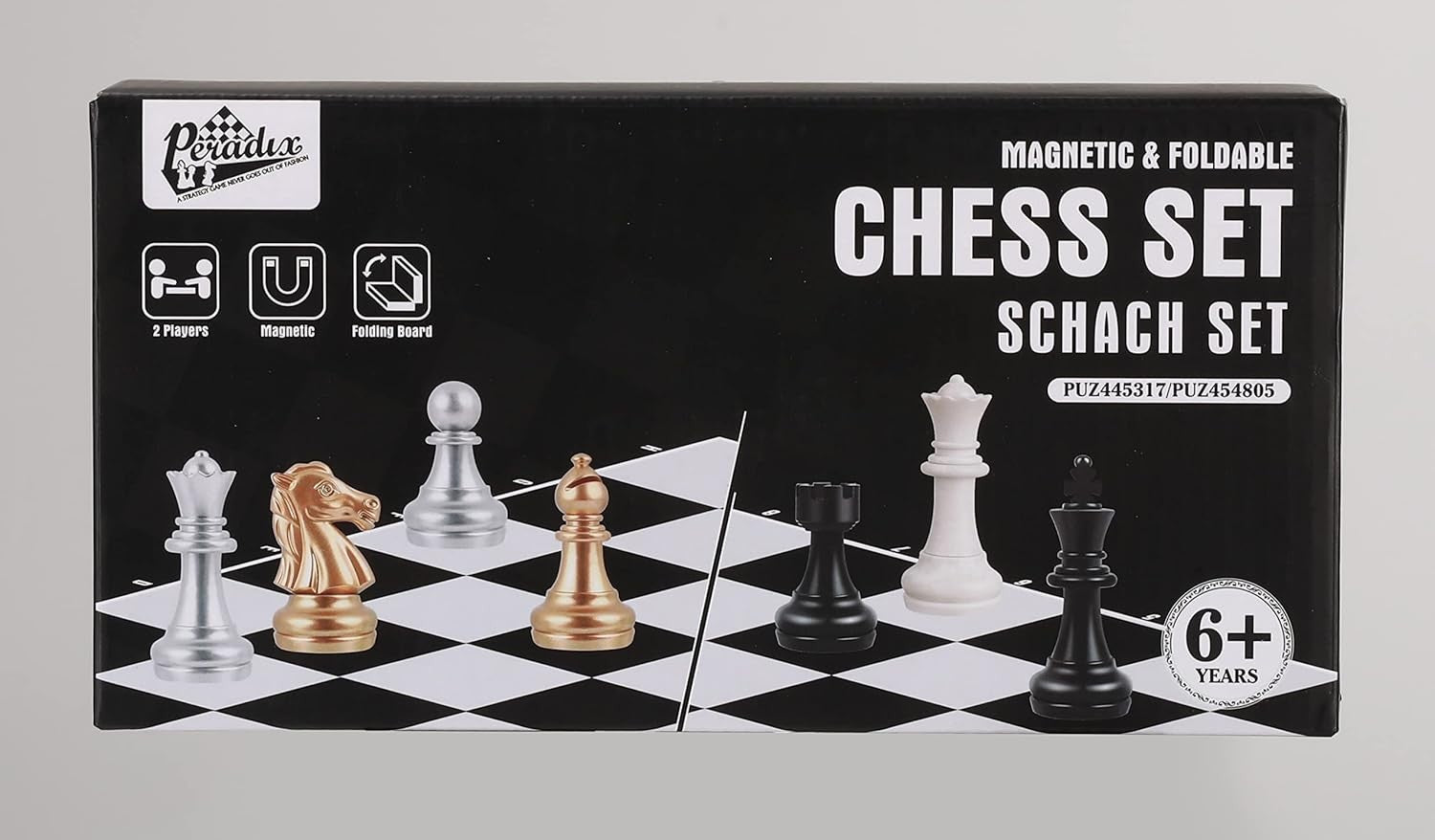 Portable Magnetic Travel Chess Set Foldable Board Black White Pieces Kids Adults