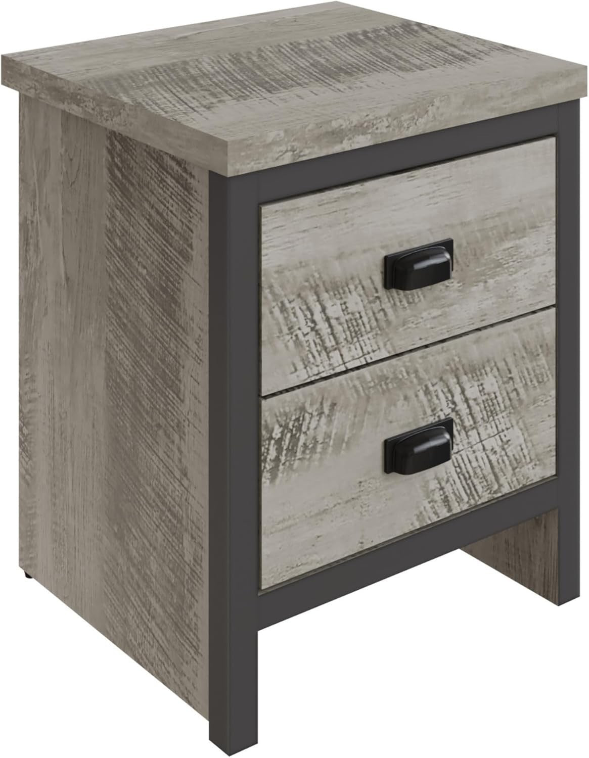 Pair of Grey 2 Drawer Bedside Tables | Modern Wood Nightstands with Shelf