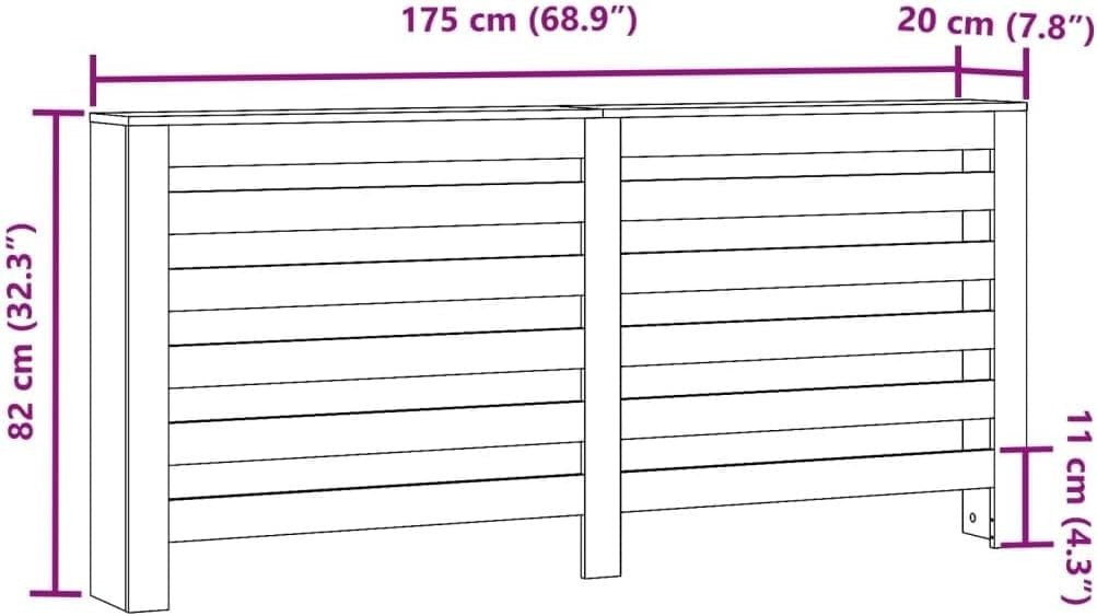 Large Brown Oak Radiator Cover Shelf 175x20x82cm – Modern Slatted Heater Cabinet