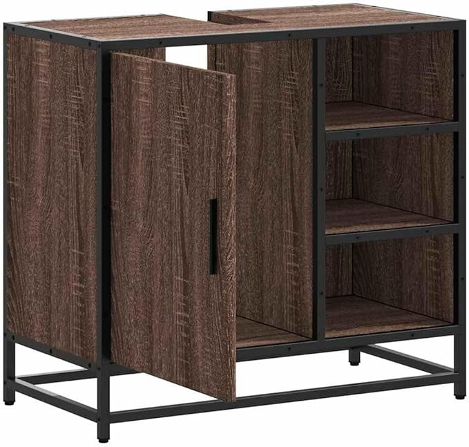 Brown Oak Bathroom Sink Cabinet 65x33x60cm Under Basin Storage Unit Shelves