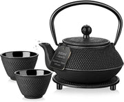 Cast Iron Teapot Set 800ml Japanese Tea Set Infuser Cups Trivet Black