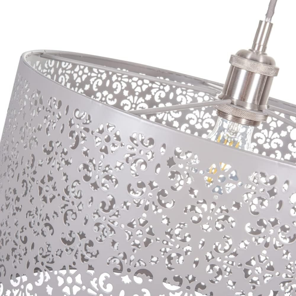 Moroccan Matt Grey Metal Floral Pendant Light Shade 40cm Ceiling Decor