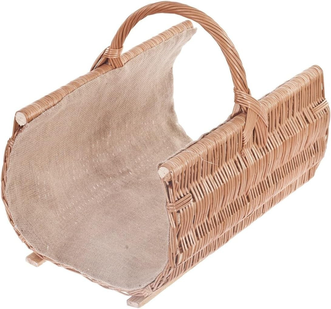 Rustic Wicker Log Basket with Handle for Indoor Wood Storage 60x48x35 cm