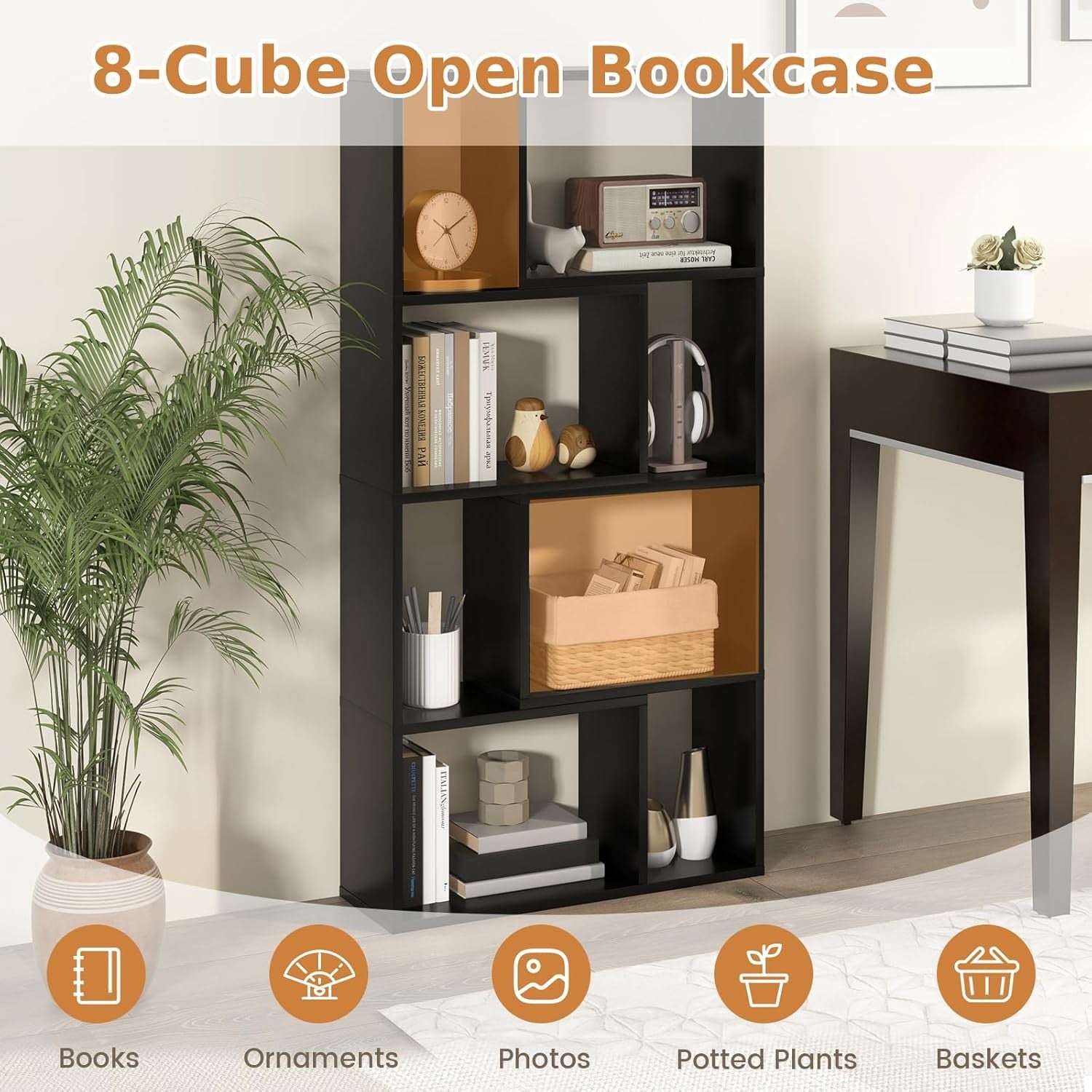 5-Tier Geometric Bookcase Modern Tall Cube Storage Shelf for Living Room Office
