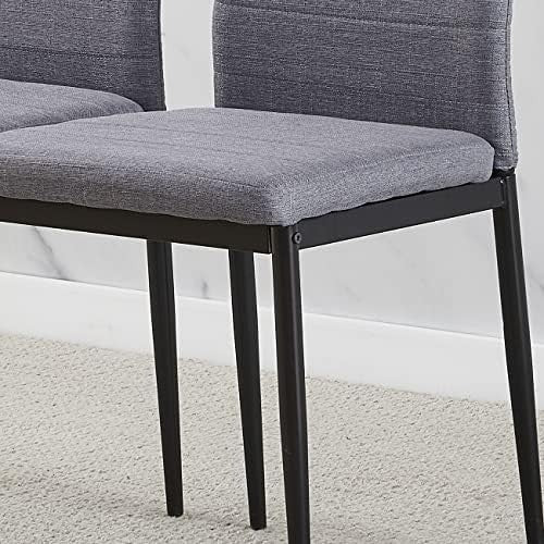 Round Glass Dining Table Set with 4 Grey Linen Chairs Modern Small Space