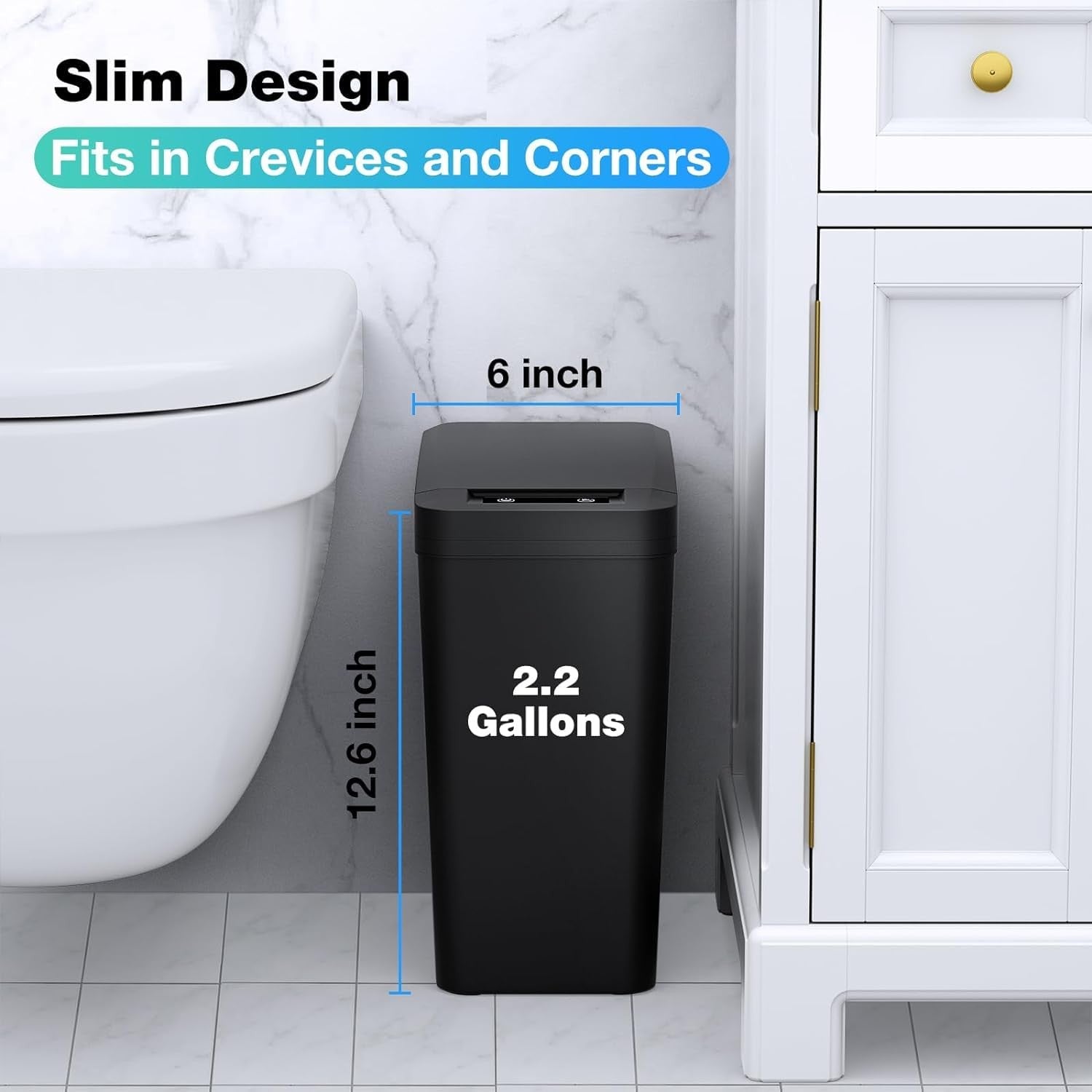 2 Pack 10L Touchless Motion Sensor Bathroom Bin – Slim Automatic Trash Can