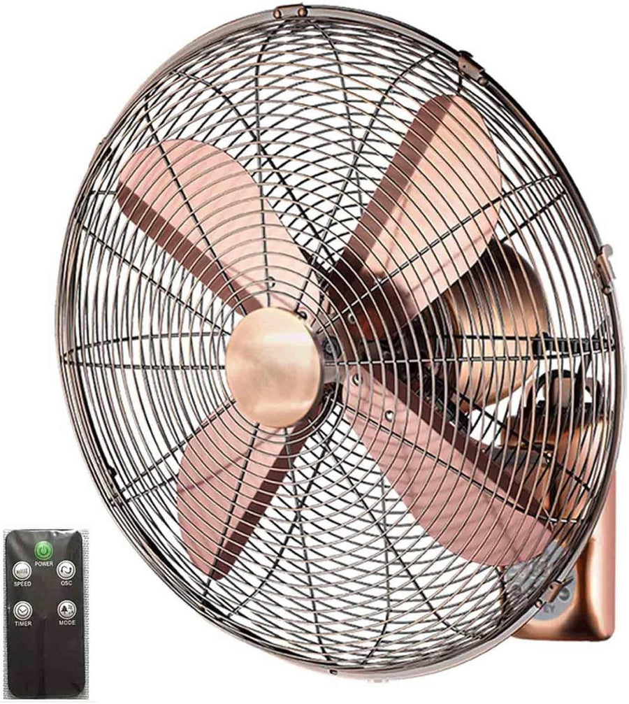 18" Retro Wall Fan 3-Speed Metal Industrial Oscillating Cooling w Remote Control