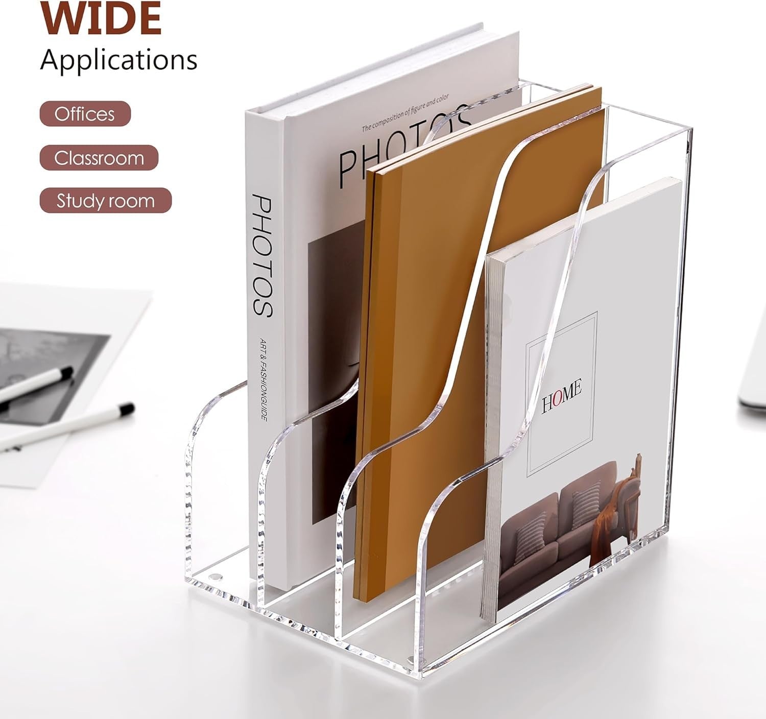Clear Acrylic Desk Organizer 3-Section A4 File Folder Holder