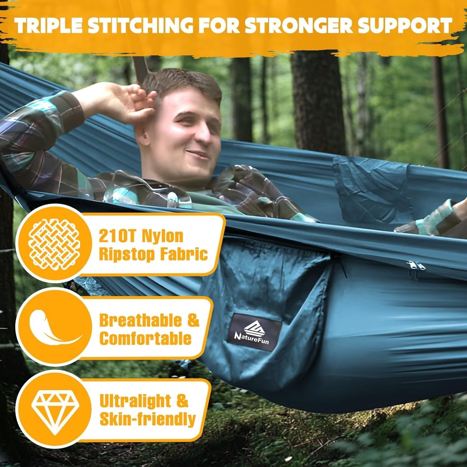 Ultralight Camping Hammock with Bug Net | 300kg Load | 2 Tree Straps