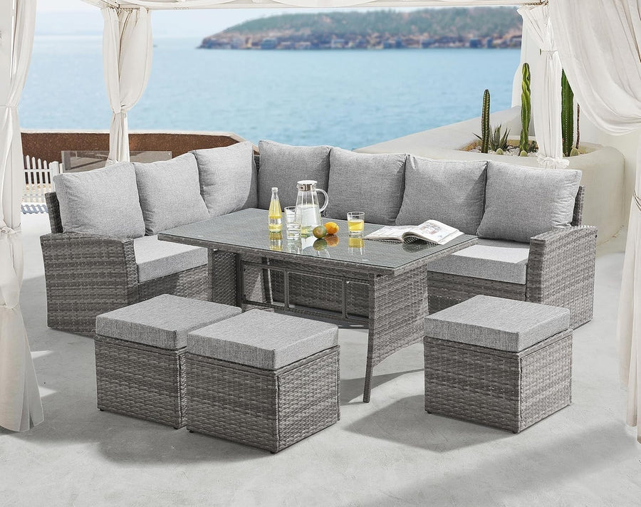 Outdoor 9-Seater Rattan Corner Sofa Set | Weatherproof Cushioned Garden Lounge