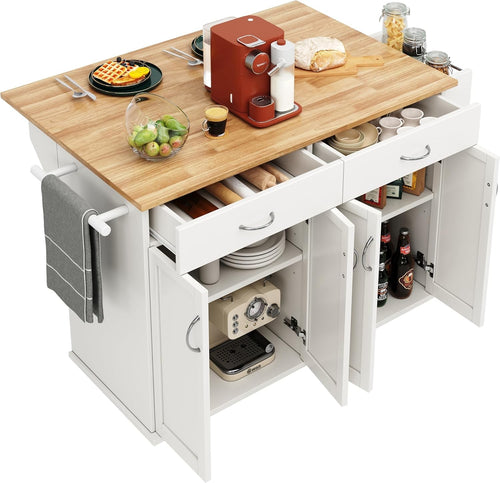 Rolling Kitchen Island on Wheels Storage Cart with Drawers Folding Side Table