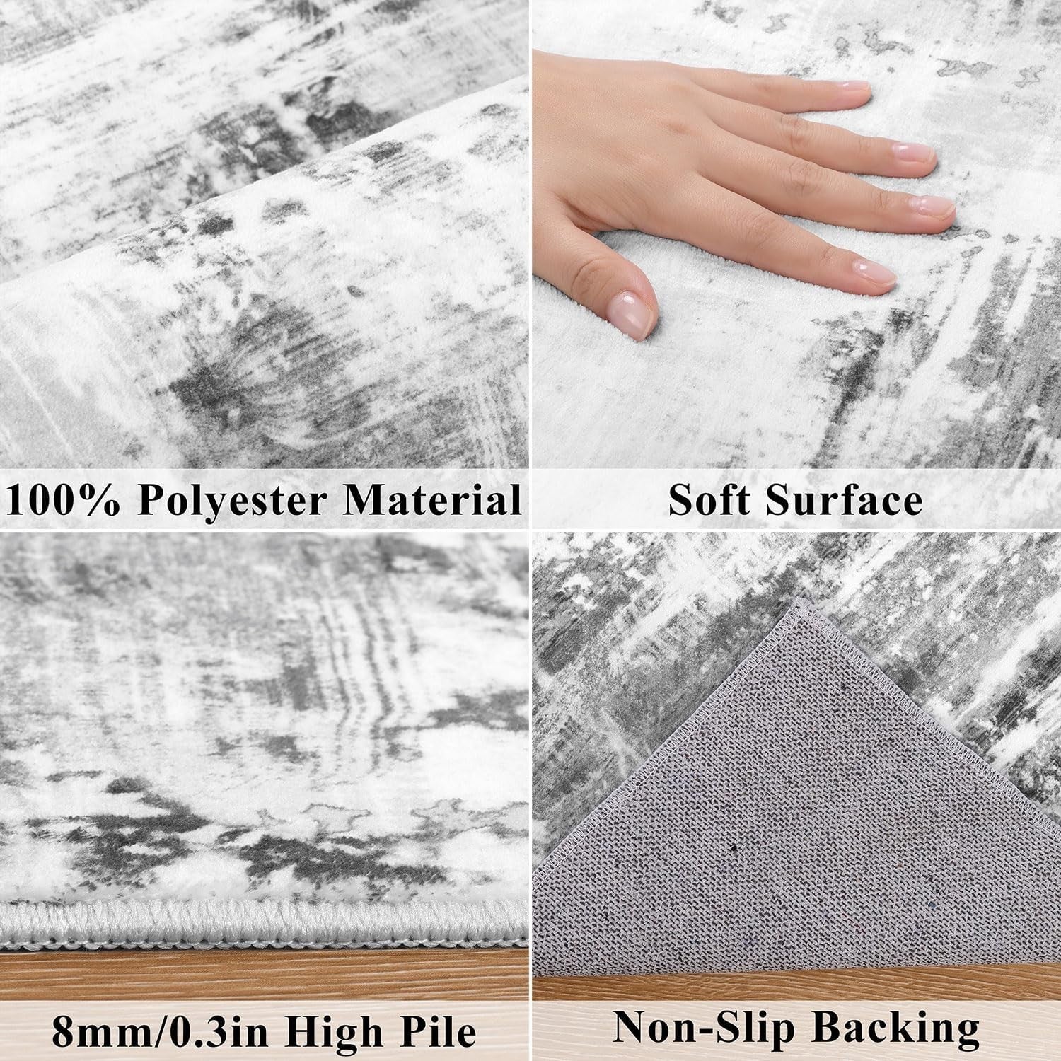 Grey Hallway Runner Rug 80x200cm Non Slip Washable Low Pile Hall Carpet