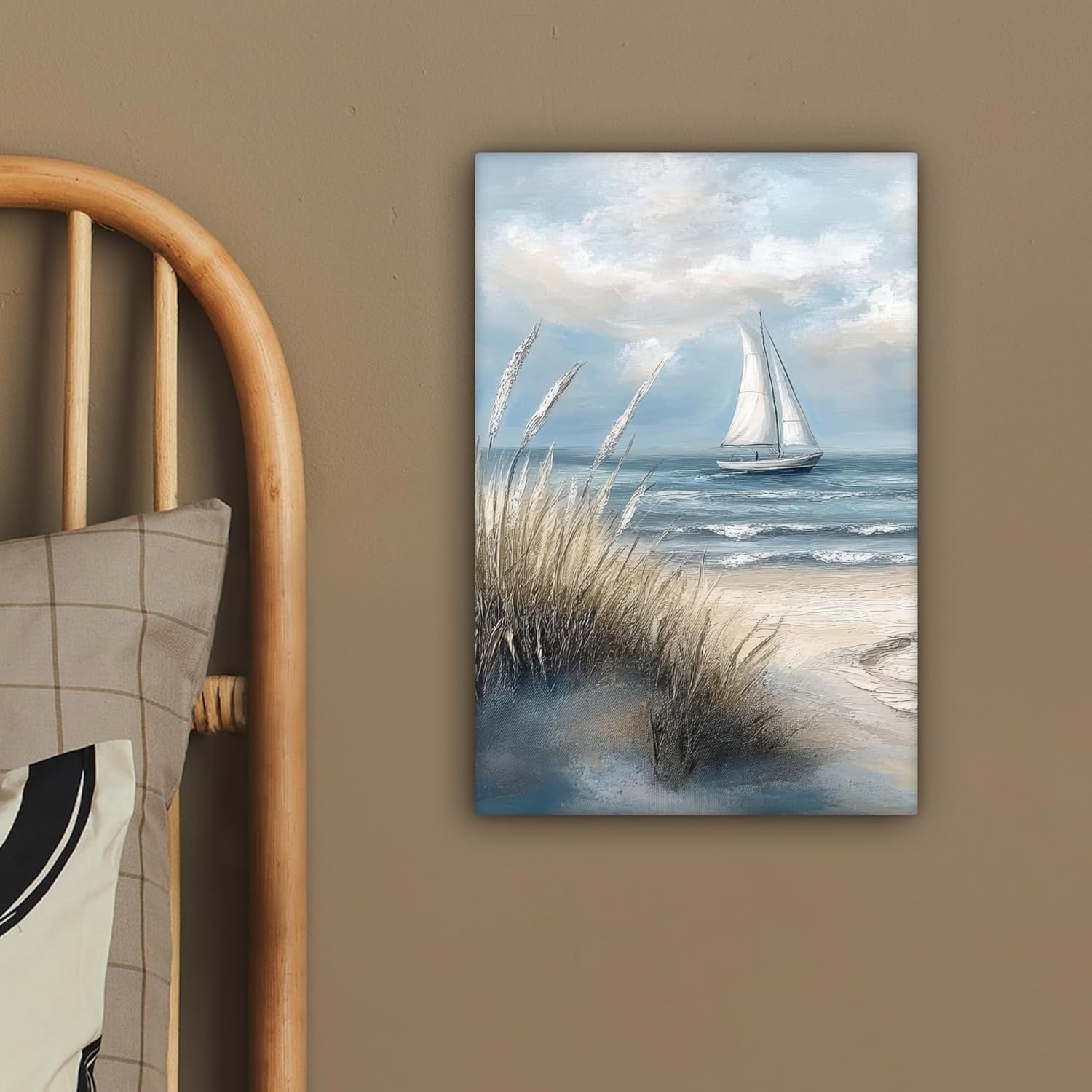 Framed Canvas Wall Art 20x30cm Beach Sailboat Sea Dunes Print