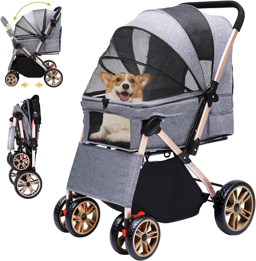 Dog Stroller 22kg Folding Pram Large Wheels Travel Pushchair Storage