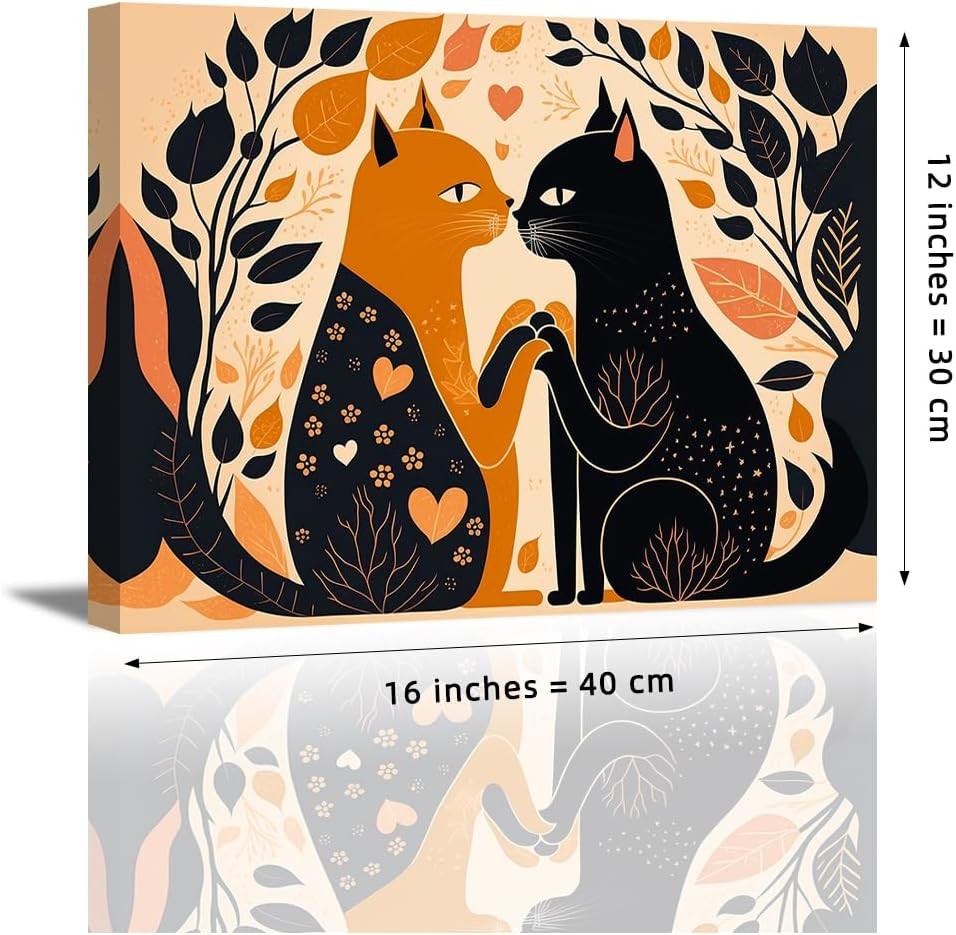 Abstract Cats Canvas Wall Art Framed 16x12 in Animal Home Decor