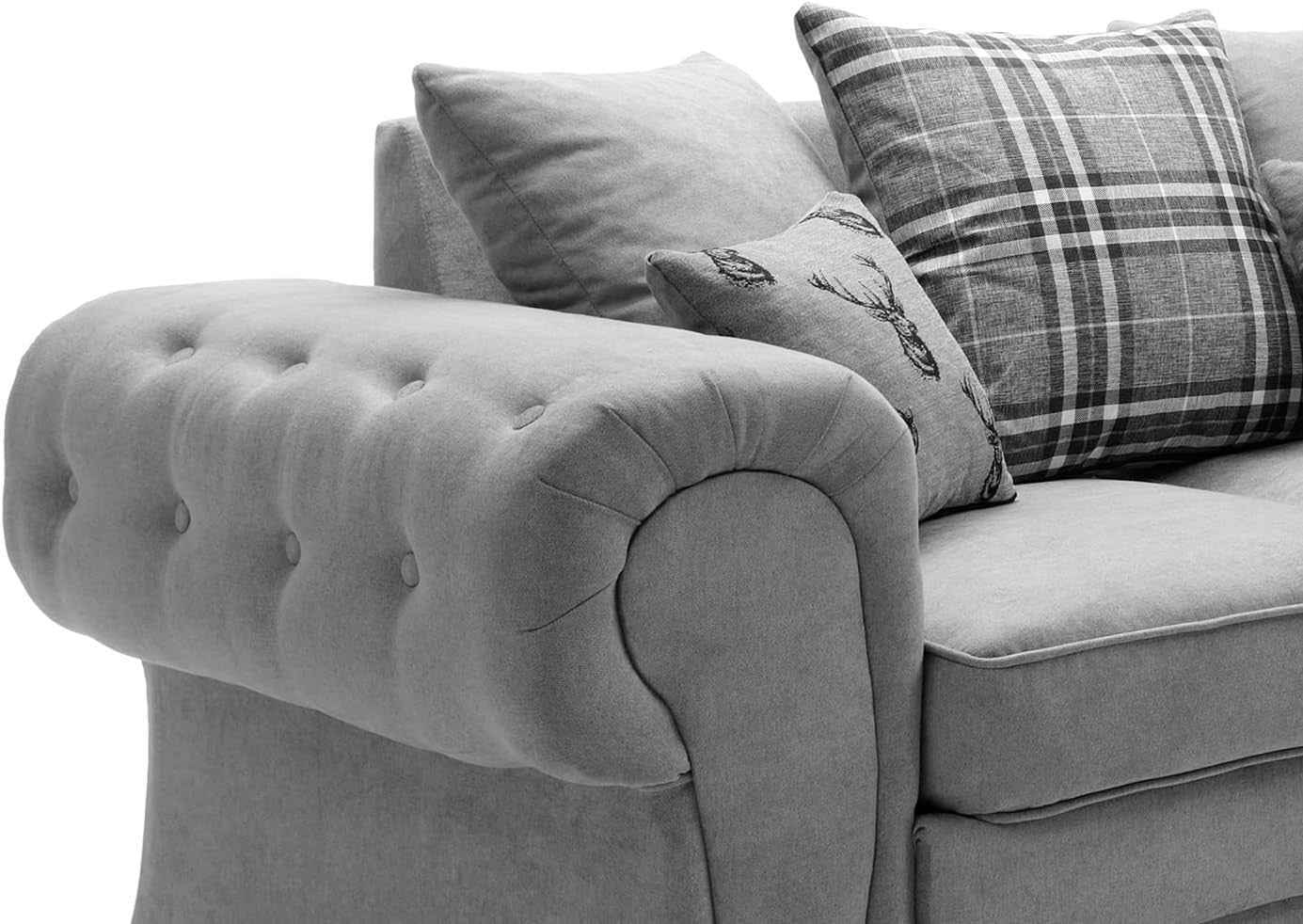 Grey L Shape Corner Sofa 5 Seater with Luxury Foam Cushions & Chrome Legs
