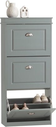 Slim Shoe Storage Cabinet with 3 Flip Drawers & Lockable Design